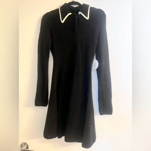 STAUD Black Long Sleeve Dress with White Collar